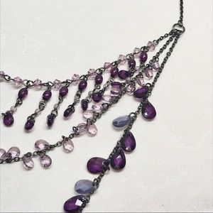 Necklace - Long tiered drop purple and black